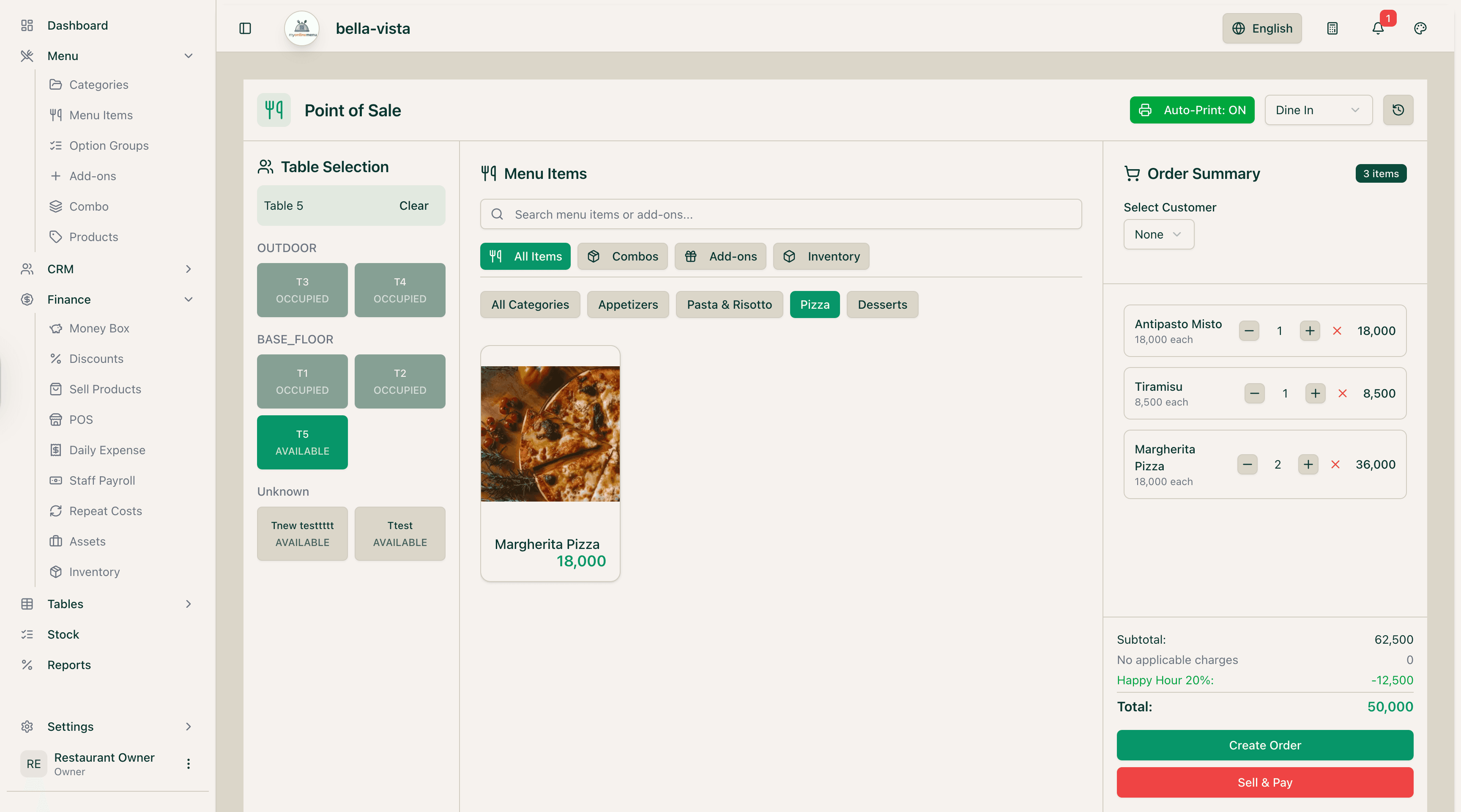 MyOnlineMenu Dashboard