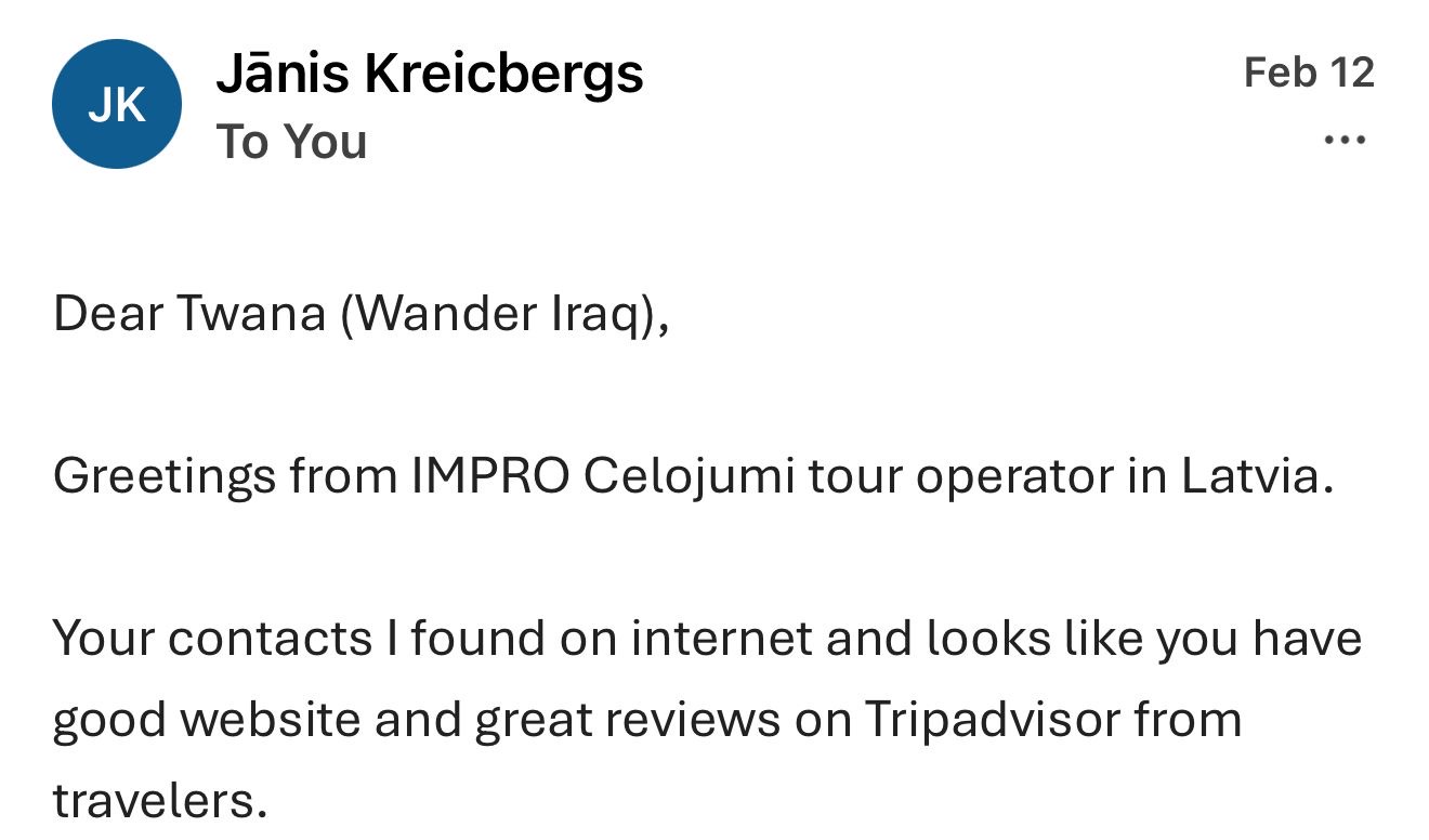 WanderIraq client appreciation message